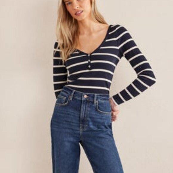 COPY - Boden Henley Ribbed Top Women's Us 10 / Uk 14 Navy ivory, like new! - Picture 5 of 5